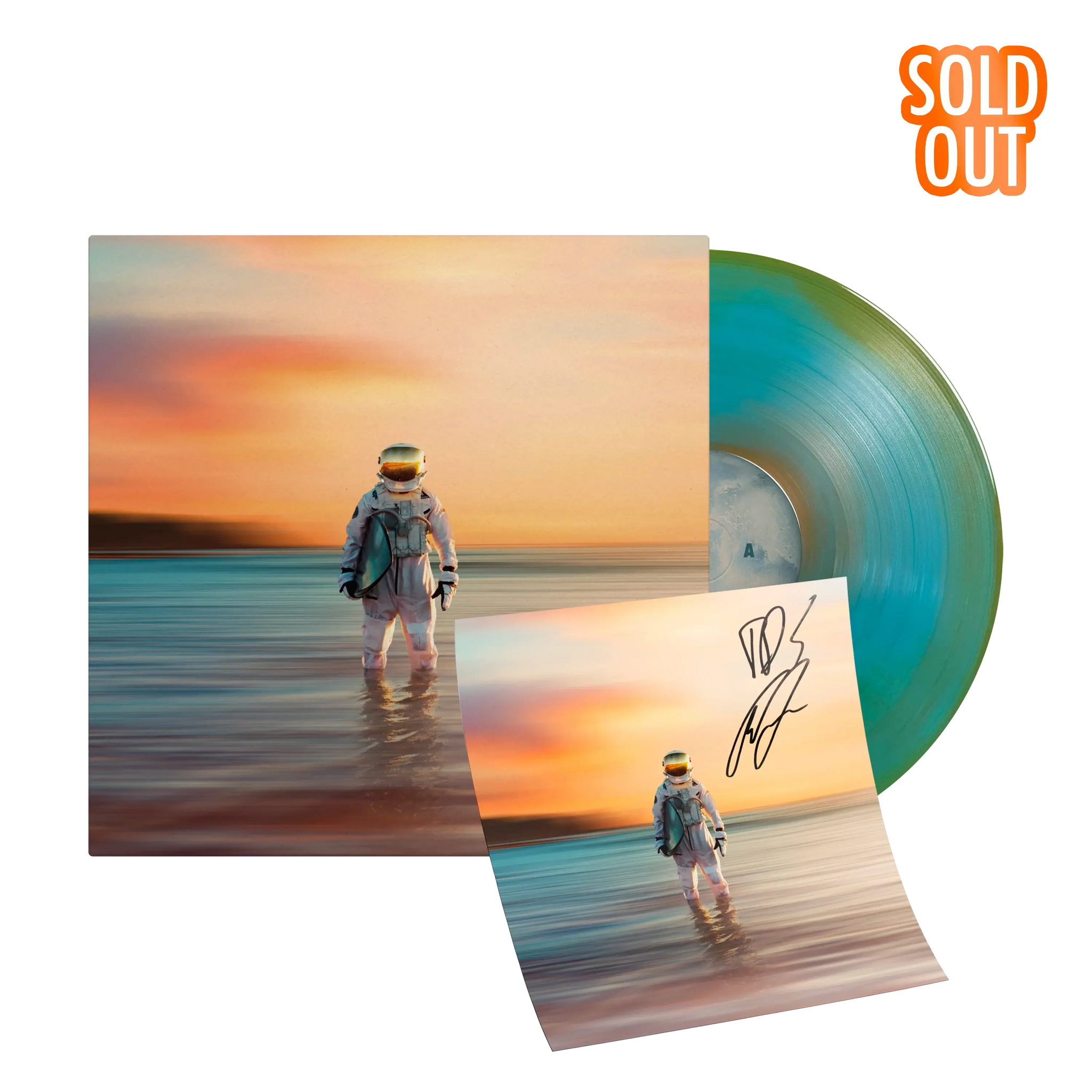 Gravity Orange & Turquoise Sunburst LP with Signed Insert